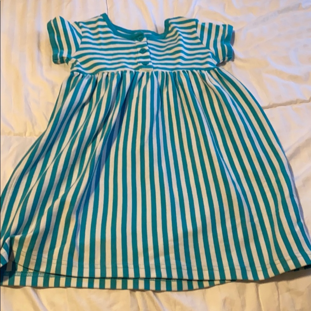 Teal and white stripe twirl dress